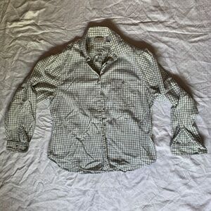L.L. Bean flannel plaid shirt, size 10, white and green, cotton